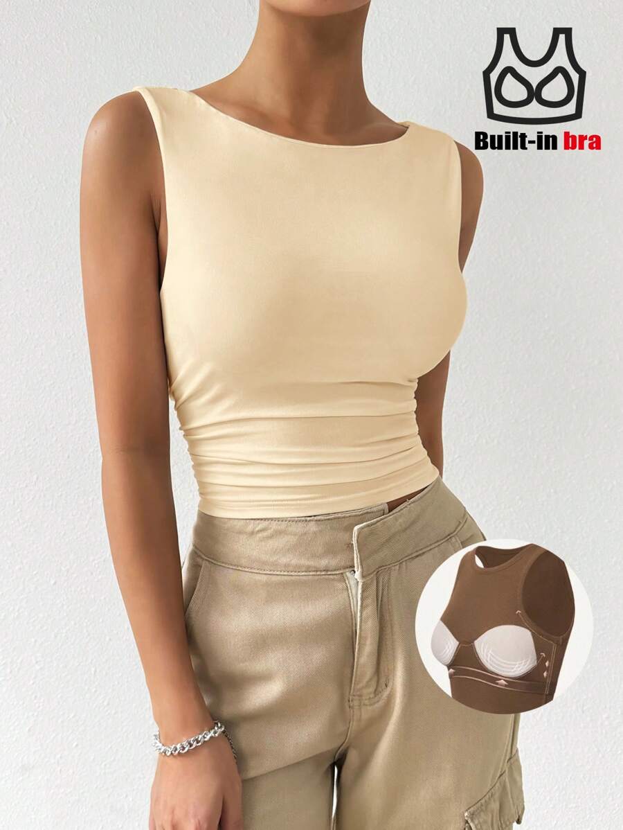 SHEIN EZwear 大码休闲百搭纯色吊带背心（带胸垫），春夏