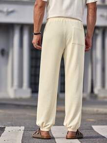 Manfinity VCAY Men's Knitted Casual Straight Leg Drawstring Jogger Pants, Suitable For Autumn And Winter Seasons - White - View 2