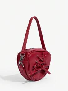 SHEIN ICON Ladies' Fashion Personalized Sweet Y2K Ballerina Style Mini Heart Corset Handle Bag, STREET, FUNNY, CUTE, Y2K, HEART, LADIES, WOMEN, MINI TOP HANDLE BAG, PINK, TEENAGERS, HALLOWEEN - Burgundy - View 3