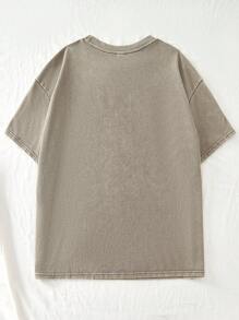 SHEIN EZwear 加大碼酸洗復古針織破損寬鬆短袖T恤 - 咖啡棕 - 查看 2