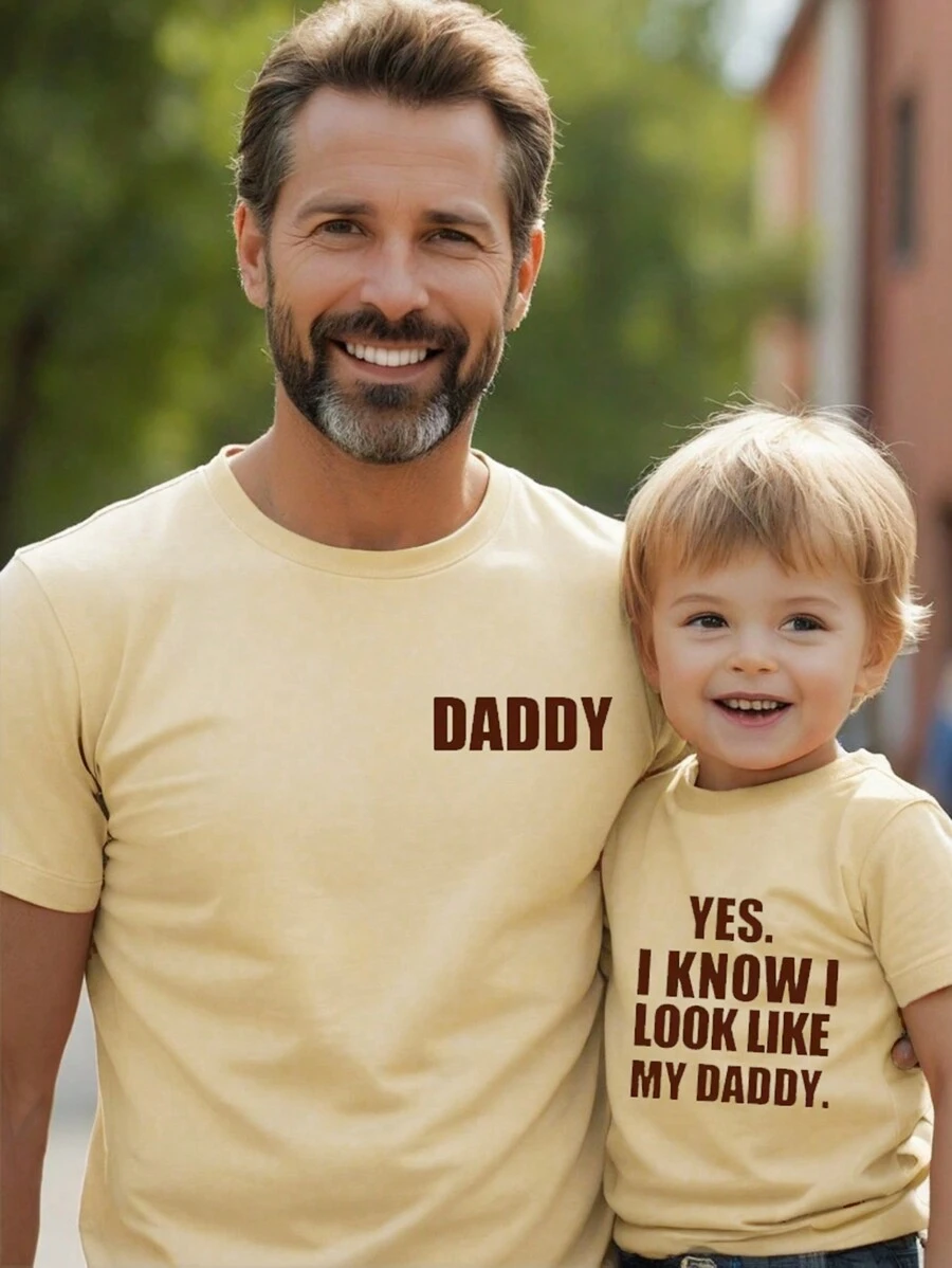 SHEIN Young Boy Casual Daily T-Shirt Family Matching Mommy And Me (4 Pieces Are Sold Separately) - Apricot - View 1