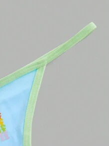 SHEIN Ensemble de trois slips tongs imprimés de style blocs de couleurs Y2K campus vibrant pour femmes, culottes tongs sexy