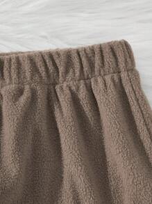 少女簡約日常兩件套裝，上衣和褲子 - 咖啡棕 - 查看 3