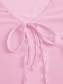 SHEIN ICON Áo lưới dài tay đơn giản hàng ngày màu trơn cho nữ - Hồng - Xem 4