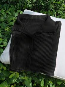 Comfortcana Camisa corta Y2K con pliegues, estilo Primavera/Verano - Negro - Ver 5