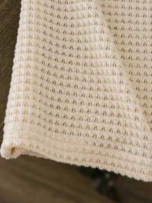 SHEIN LMoss Kids LMoss Young Girl Knitted Solid Color Round Neck Lace Ruffle Trim Fitted T-Shirt - Apricot - View 5