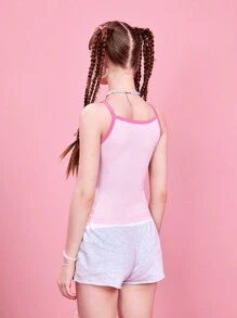 The Powerpuff Girls | ROMWE Áo ba lỗ họa tiết trái tim và hình hoạt hình mùa hè cho nữ, đi học - Hồng - Xem 2