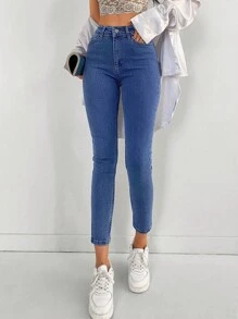 EURMUSE Solid Cropped Skinny Jeans - Dark Wash - View 5