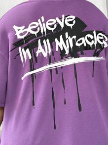 SHEIN Tween Girls Extended Size Basic Casual Loose Fit Short Sleeve Knit Top For Spring/Summer - Purple - View 3