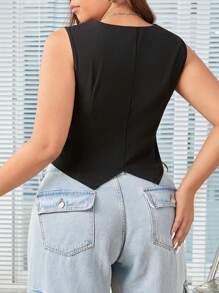 SHEIN CURVE+ Plus Size Women's Black Suit Vest, Elegant And Casual In Fall/Winter - Black - View 2