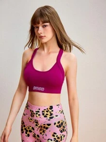 Easithlete 女性簡約日常運動內衣 - 酒紅色 - 查看 3