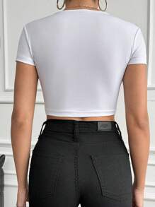 EURMUSE Solid Crop Slim Tee - White - View 2