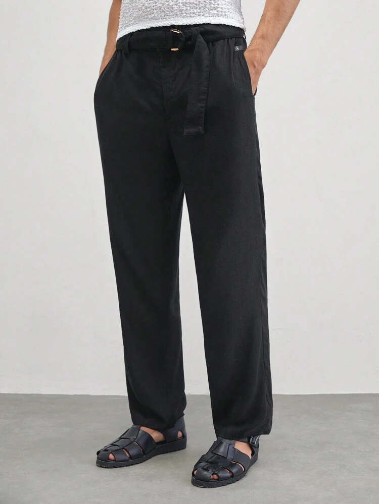 Pantalon décontracté ajusté et effilé en lin pour hommes, pour port quotidien en été