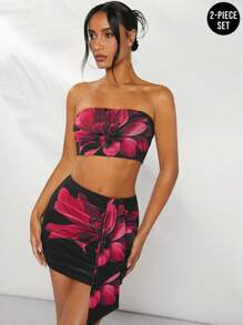 SHEIN Unity Bộ váy hai mảnh quây in hoa - Nhiều màu - Xem 9