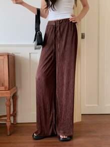 EastFlair Pantalones de cintura elástica sólida para mujer - Café integral - Ver 5