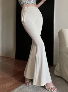 DAZY 女式纯色优雅喇叭裤夏季、秋季服装 - 白色 - 查看 6