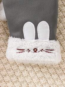 3pcs Baby Girls' Cute Rabbit Embroidery Plush Inner Long Pants Set, Autumn/Winter - Multicolor - View 6