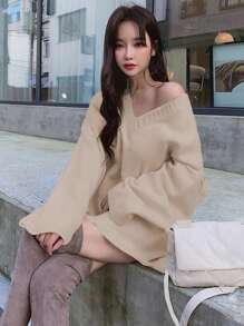 DAZY Unifarben Oversized-Pullover mit Drop-Shoulder, Herbstkleidung