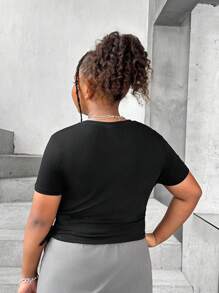 SHEIN Tween Girls Extended Size Casual Cute Mushroom Printed Ruffle T-Shirt - Black - View 2