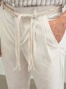 Manfinity VCAY Linen Men's Woven Leisure Long Straight Pants, Mid-Waist, Summer, Suitable For Daily Wear - Apricot - View 5