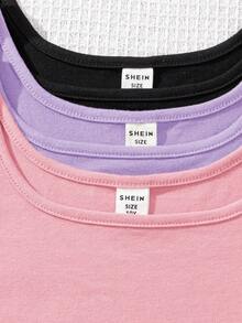 SHEIN 针织纯色露脐上衣和连体短裤休闲套装，适合青少年女孩，多件套 - 淺粉色 - 查看 4