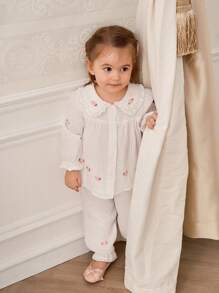 Souflis Souflis 2入組嬰兒女童長袖上衣和長褲套裝 - 白色 - 查看 6