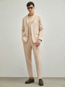 Manfinity RebelGame 男裝兩件式編織休閒套裝，適合辦公室、秋季 - 杏色 - 查看 8