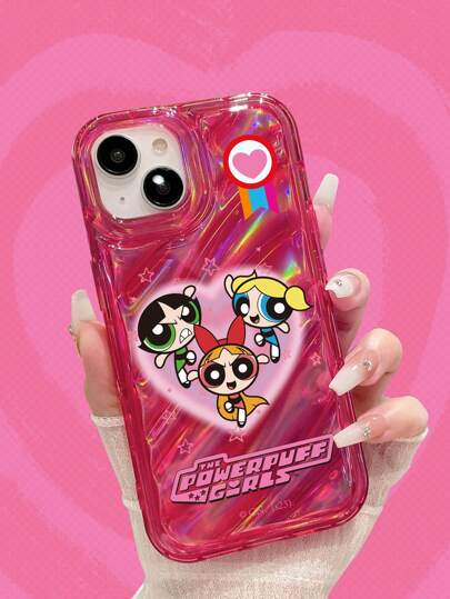 The Powerpuff Girls | ROMWE 1 件透明可爱卡通图案红色激光水波纹 TPU 手机壳适用于 iPhone 等多种型号