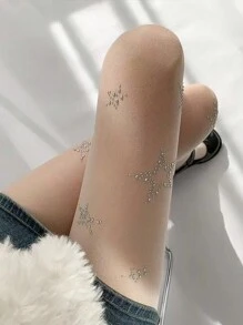 ROMWE Kawaii 寶石點綴的星星設計女士連褲襪/緊身褲/緊身褲 - 白色 - 查看 2