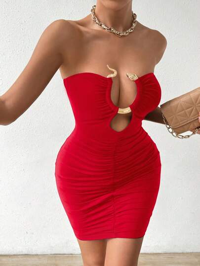 VaVaBold Snake Patterned Hollow Out Bodycon Sexy Dress For New Year Clothes Mini Short Women Outfit