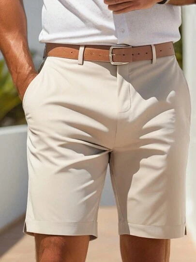 Manfinity Homme Men's Plain Simple Casual Shorts Daily Wear Dress Shorts, For Husband, Boyfriend Gifts