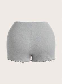 Slaydiva Quần short màu trơn đơn giản cơ bản có kích thước lớn thoải mái với chi tiết viền ren sóng dành cho nữ - Màu Xám nhạt - Xem 2