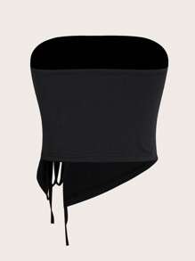 SHEIN EZwear Women's Black Strapless Split Slim Fit Crop Tube Top - Black - View 3