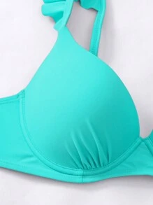 Swim Basics Two-Piece Bikini Set With Push-Up Padding And Underwire, Ruffle Hem Without Binding Summer Beach