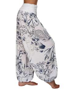 EMERY ROSE Pantalones casuales para mujer con estampado completo y cintura elástica