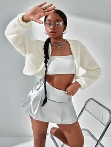 SHEIN Explorewe Teen Girls' Short Dual-Fleece Jacket - White - View 6