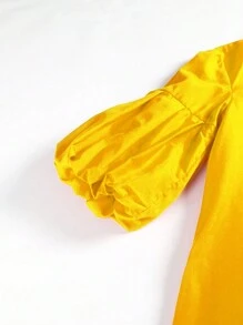 纯色优雅灯笼袖长裙正式晚会舞会婚礼宾客礼服，适合毕业典礼、晚宴派对礼服