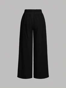 SHEIN Girlism Tween Girl Loose Vintage Solid Color Simple Straight Leg High Waist Pants With Pocket Decoration