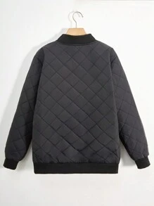 SHEIN 青少年男孩纯色简约风格日常休闲黑色棉服外套 - 黑色 - 查看 2