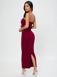 SHEIN PETITE Váy xẻ lưng ống mùa hè dành cho nữ - Màu Đỏ Sâu - Xem 2