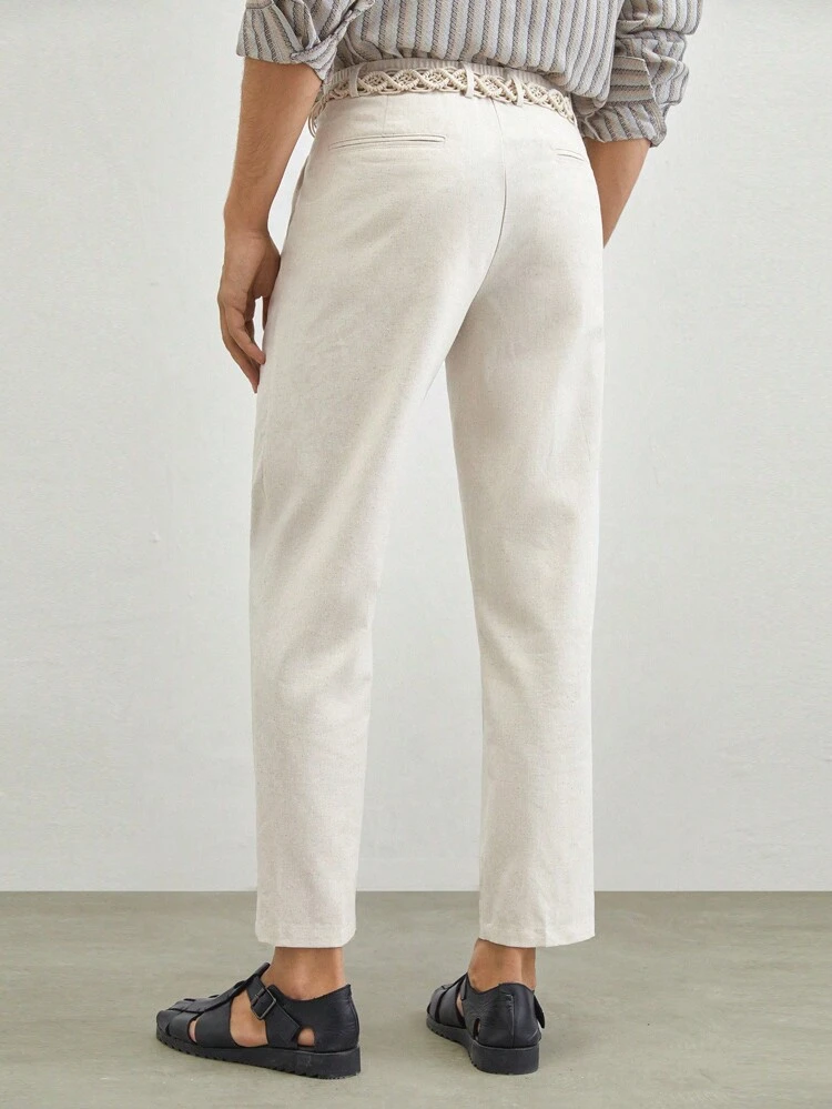 Linen Men's Woven Leisure Long Straight Pants, Mid-Waist, Summer, Suitable For Daily Wear