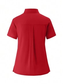 Conjunto de uniforme de enfermería deportivo para correr mate y elástico para mujer con bolsillos, ropa de trabajo transpirable para lavado de manos con bolsillos - Rojo - Ver 5