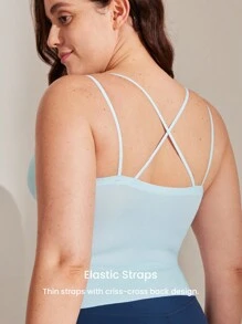 LUVLETTE Sujetador deportivo tipo cami azul sin tirantes con espalda nadadora y tirantes finos, lencería de entrenamiento de línea larga como prenda exterior, básico talla Freedom, top tubo sin sujetador para adolescente/niña/joven - Azul - Ver 7