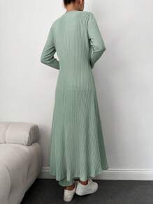 EURMUSE Ribbed Knit Tank Top & Pants & Open Front Coat - Mint Green - View 2