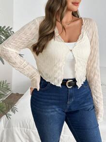 SHEIN Privé 優雅大尺碼女士上衣，半透明黑色紋理面料，春/夏季適用，適宜旅行和日常穿著 - 白色 - 查看 3