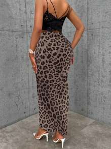 SHEIN Slayr Plus Size Leopard Print Bodycon Skirt, Casual Resort Wear - Multicolor - View 2