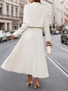 Ellevyn 優雅女士杏色短款西裝外套和百褶裙 - 杏色 - 查看 3