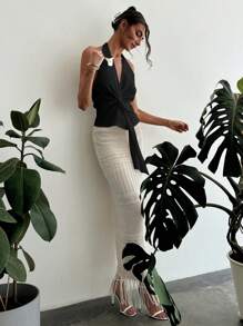 Aloruh Elegancki top bez rękawów z głębokim dekoltem w kształcie litery V i zakręconym węzłem, idealny na wieczorne wyjścia i koncerty muzyczne