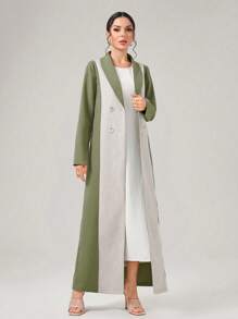 Al Najma Colorblock Double Breasted Abaya - Green - View 4