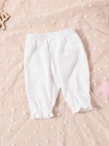 3 pezzi Bianco Pantaloni Con Bordo Di Pizzo, Top A Maniche Lunghe E Bavaglino  Set Per Bambine, Abbigliamento Per La Casa - Bianco - Visualizzare 6